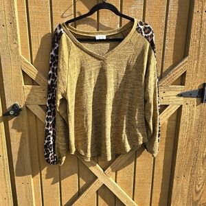 Leopard Sleeve Gold Women's Blouse